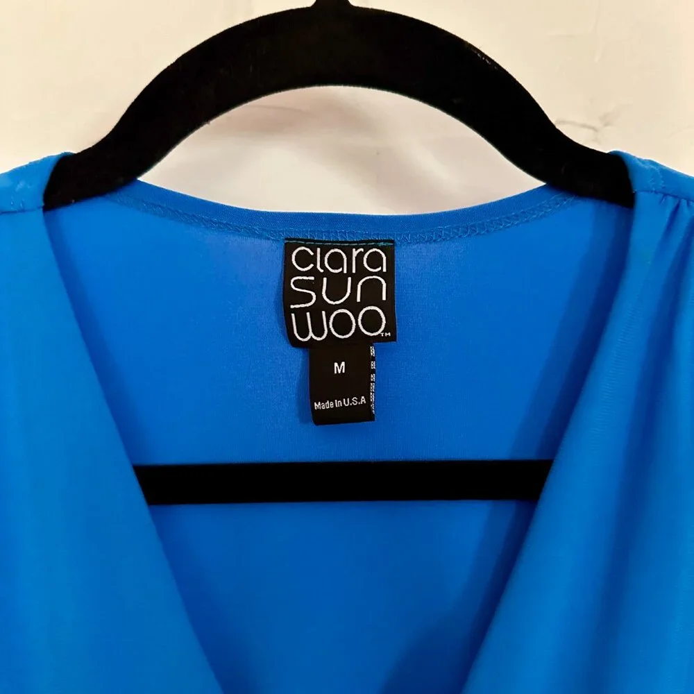 NWT Clara Sunwoo Brilliant Blue V-Neck Front Tie Sleeveless Soft Knit Top (Med) - Picture 4 of 8